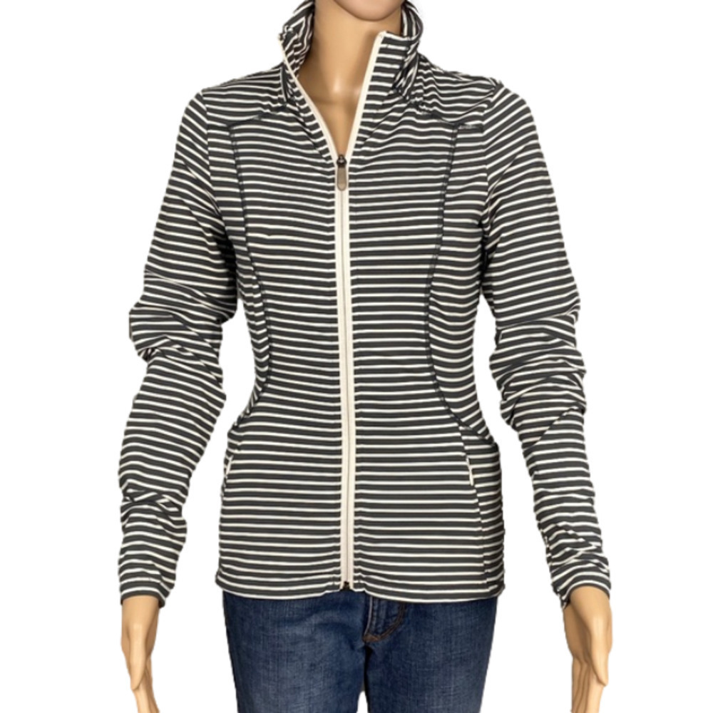 Lole full zip active jacket size XS grey and white stripe